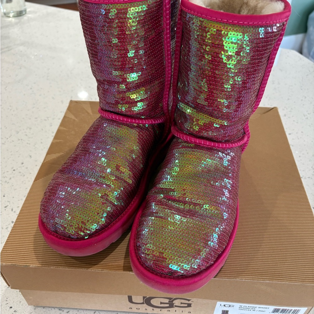 UGG Classic Short Sparkles Iridescent Pink Boots